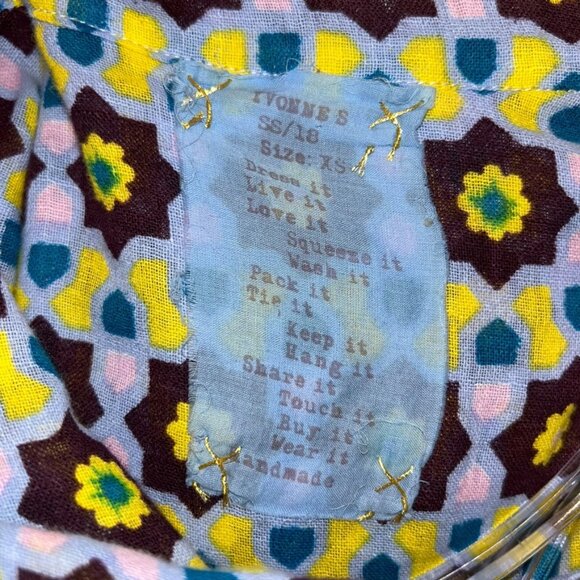 yvonne's Hand made fabulous tile print brown yellow print tunic dress XS - Picture 2 of 5